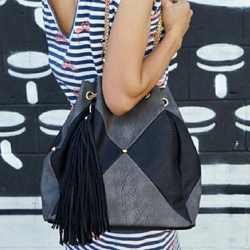 NEW BLACK COLOR BLOCK BACKPACK SHOULDER TOTE BAG